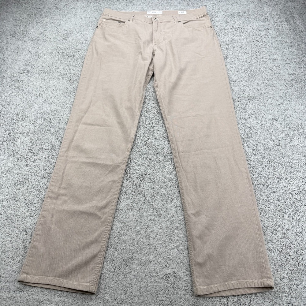 Brax Cooper Fancy Pants Mens 33x31 Tan Regular Fit Stretch Piqué Flat Front